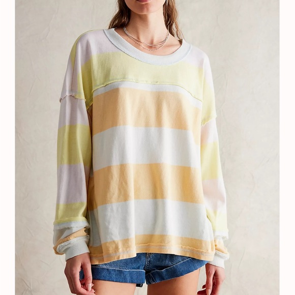 Free People X We The Free Sundae Funday Long Sleeve Tee Pullover Pastel Combo - Picture 3 of 12